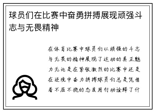 球员们在比赛中奋勇拼搏展现顽强斗志与无畏精神